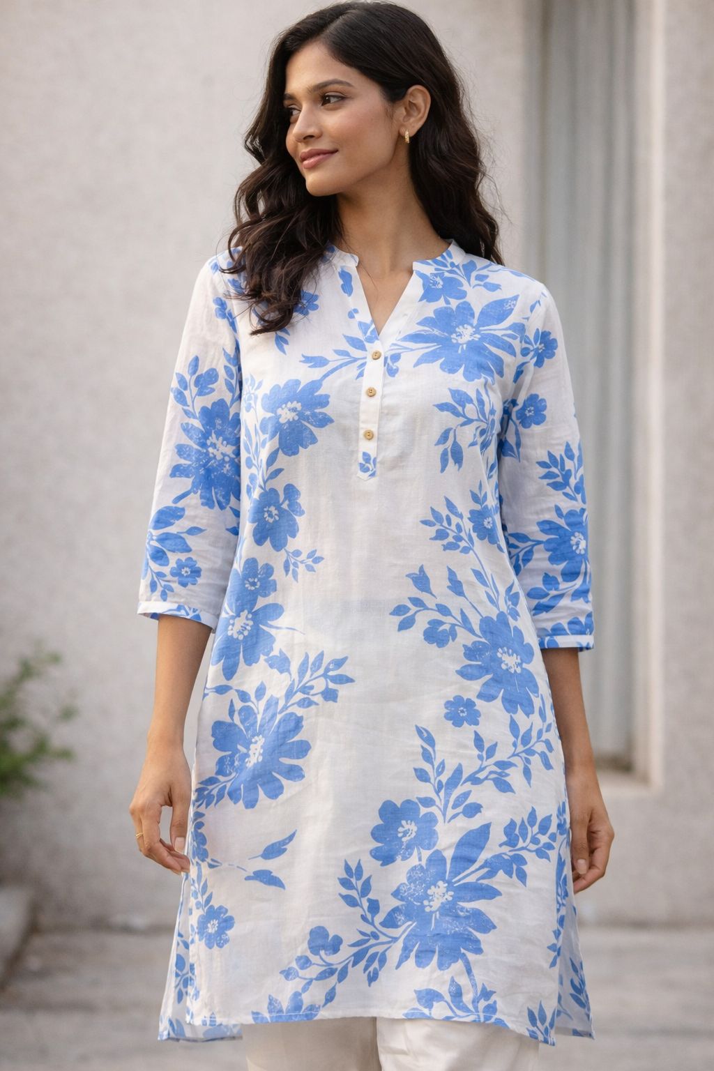 Blue Blossom Block-Print Tunic — Saheli
