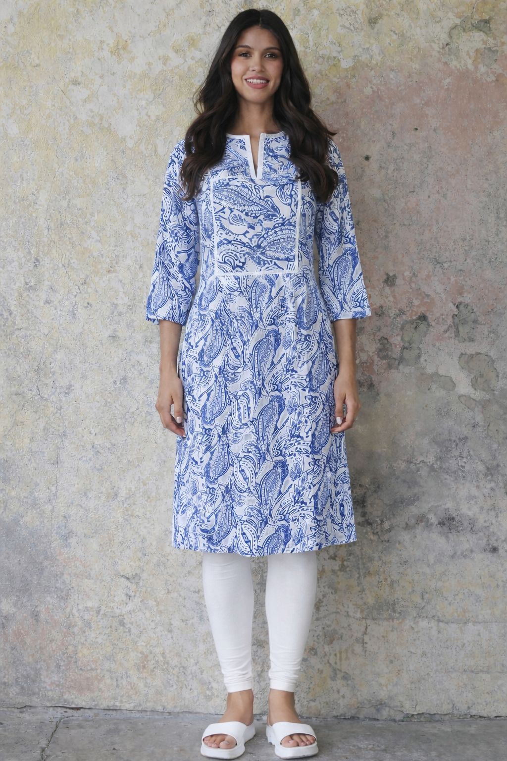 Indigo Paisley Cotton Voile Kurta — Saheli