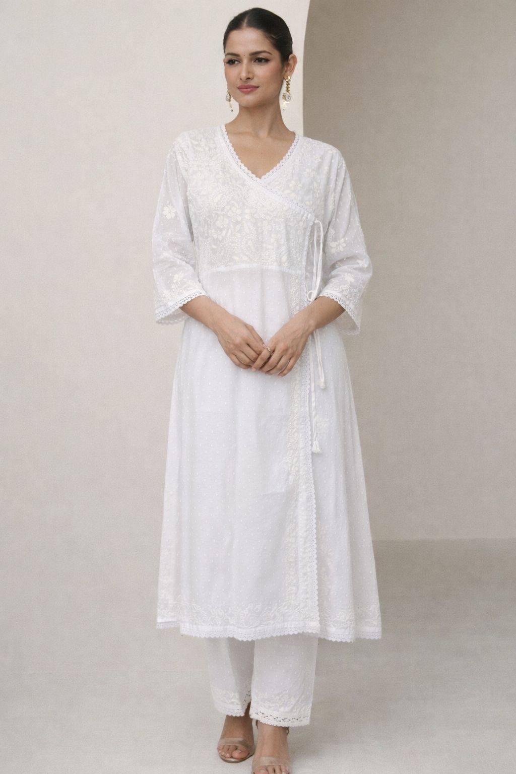 Ivory Chikankari Angrakha Suit — Saheli
