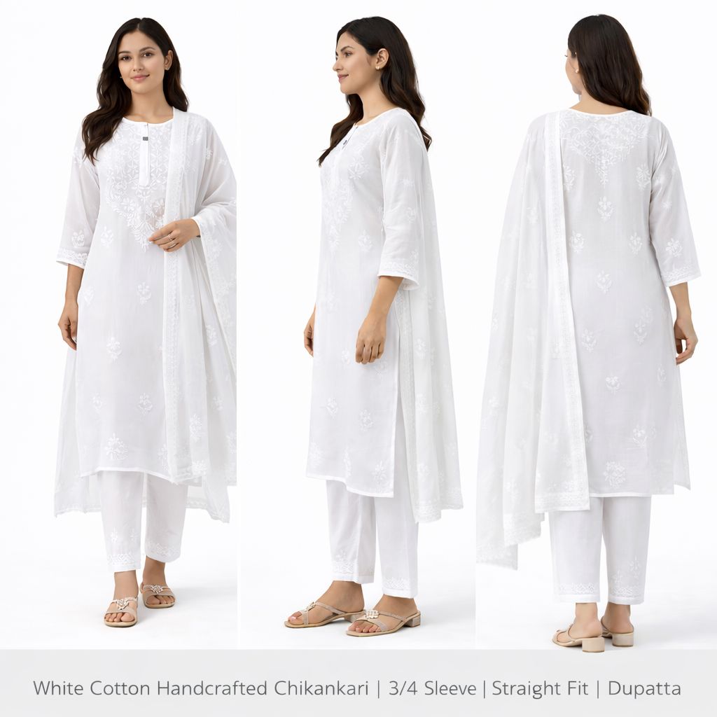 Ivory Chikankari Straight Suit Set — Saheli (view 2)
