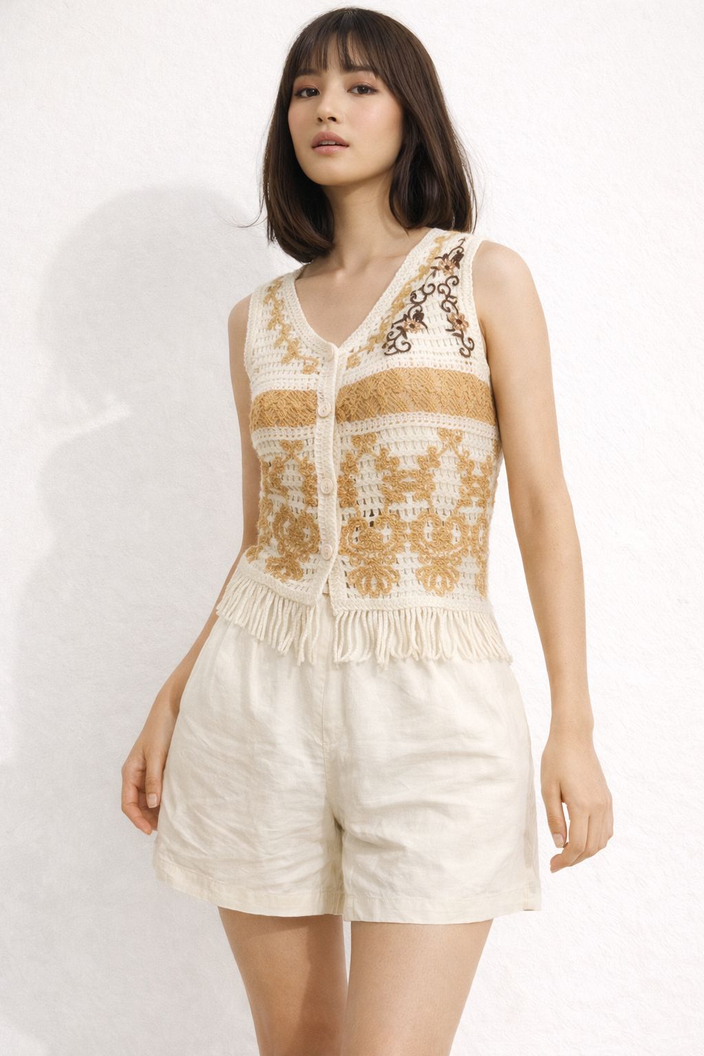 Fringe Crochet Vest & Linen Shorts — SC Urban