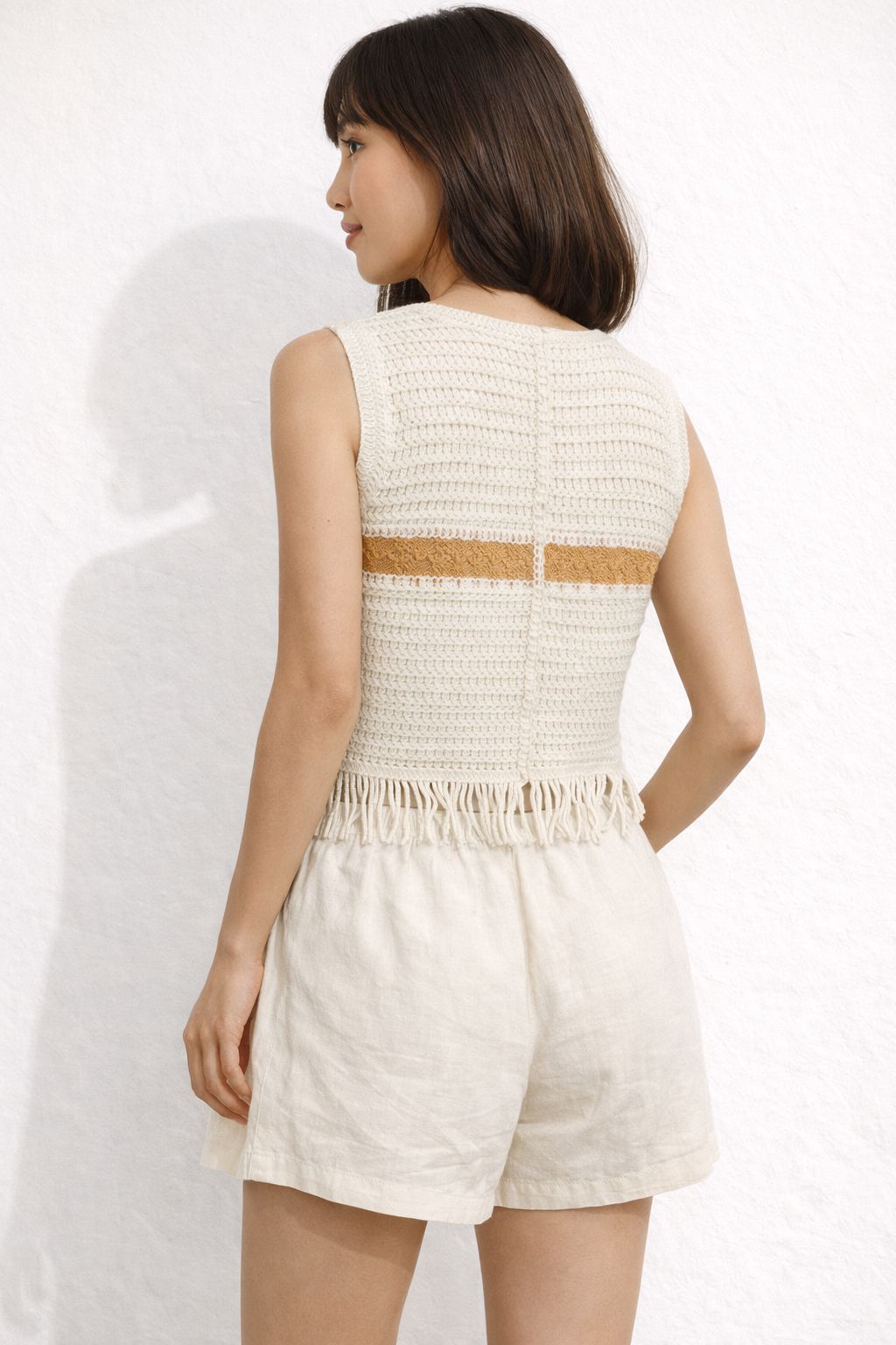 Sand Stripe Fringe Knit Tank — SC Urban (view 2)