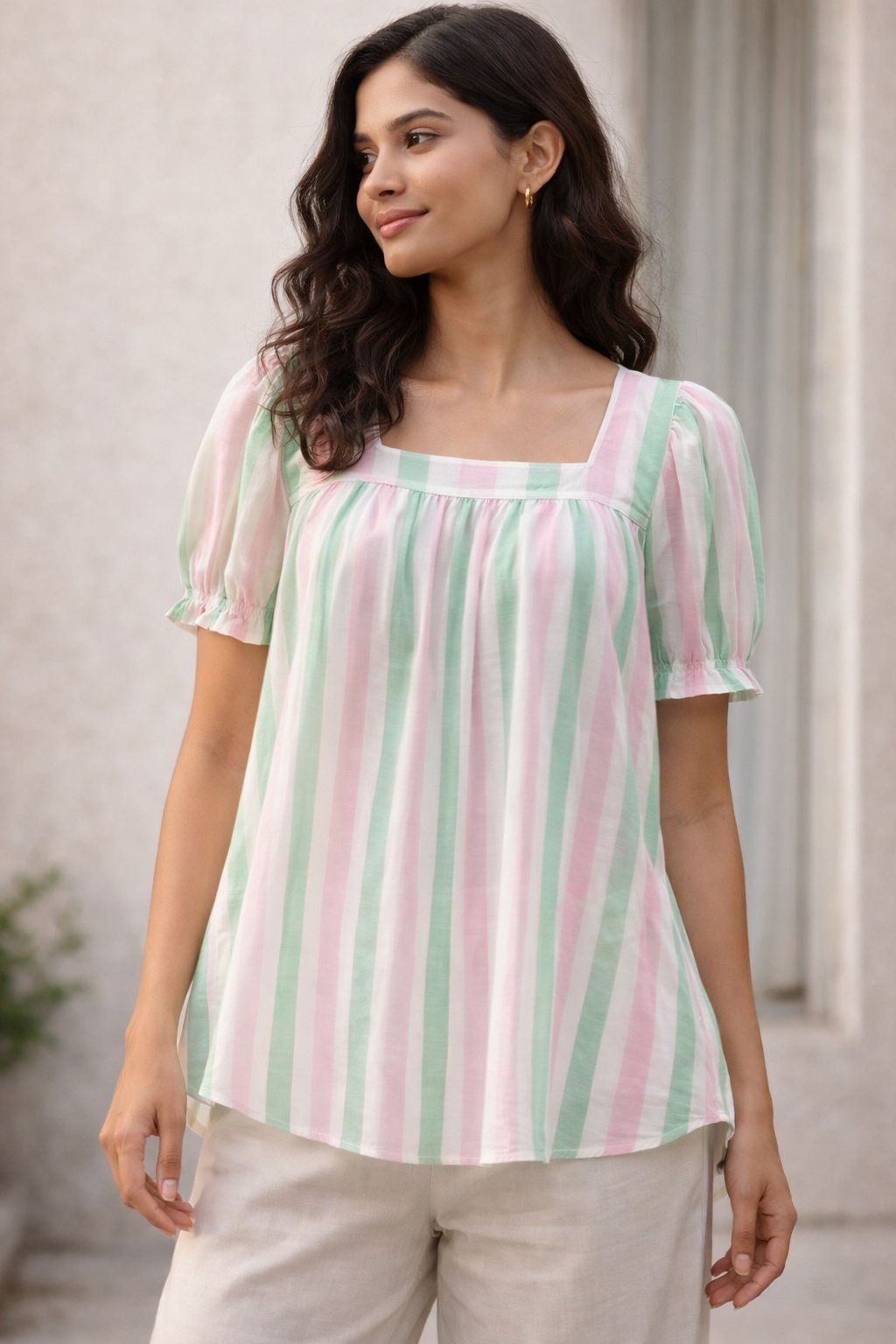 Candy Stripe Square-Neck Top — Two Berry