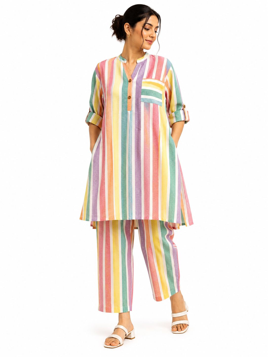 Rainbow Stripe Kurta & Palazzo Set — Two Berry