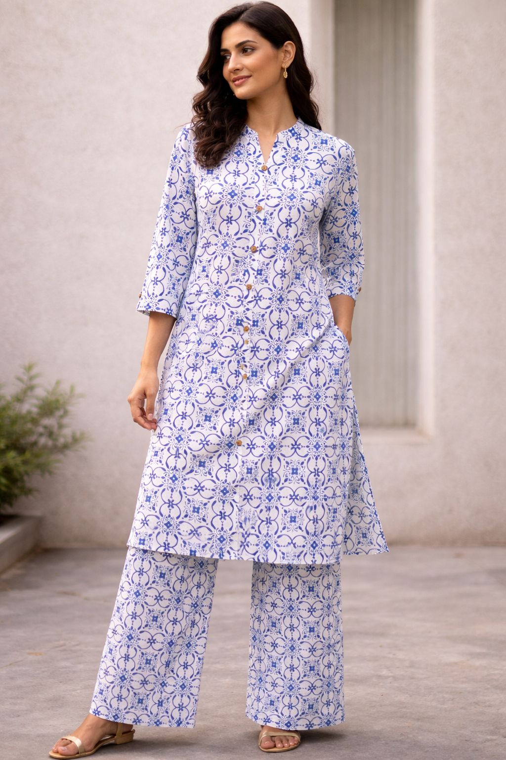 Azure Tile-Print Kurta & Palazzo Set — WE 5