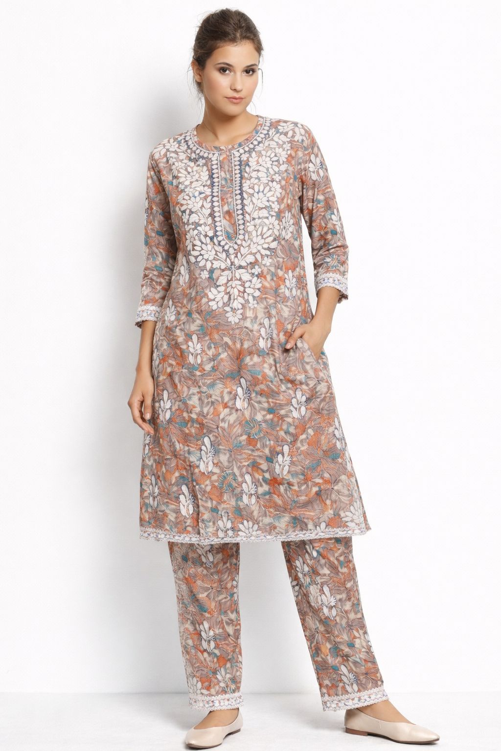 Terracotta Floral Kurta & Pant Set — WE 5
